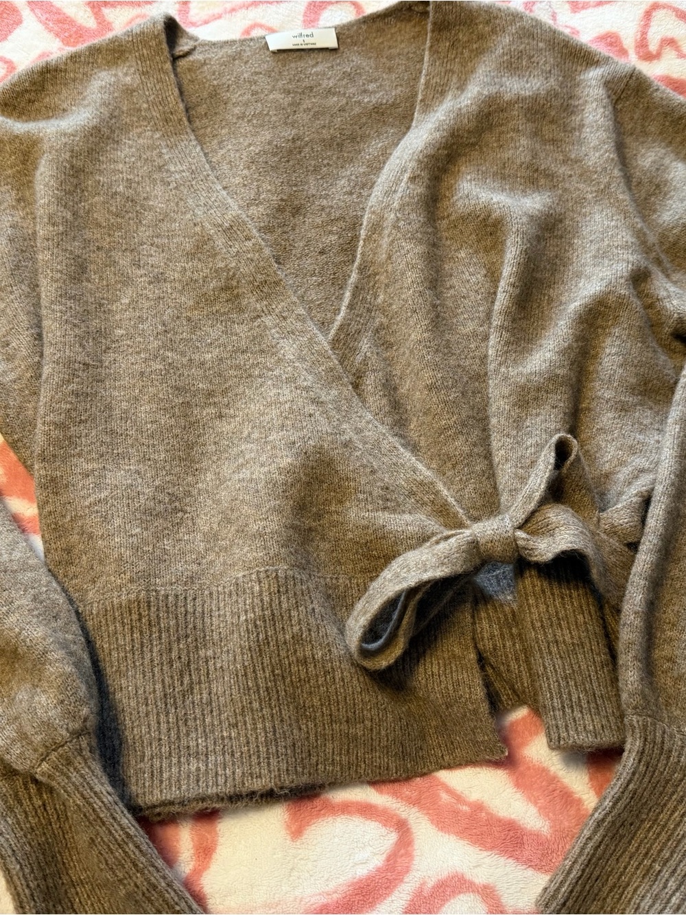 Aritzia Wilfred Cassidy Wrap Sweater Size Small Heather Nomad Taupe